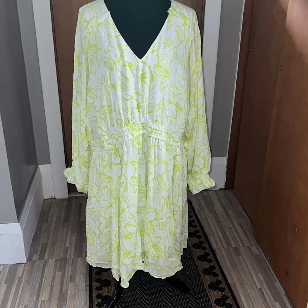 TORRID lime green and cream Mini Wash Gauze Wide Waist Skater Dress